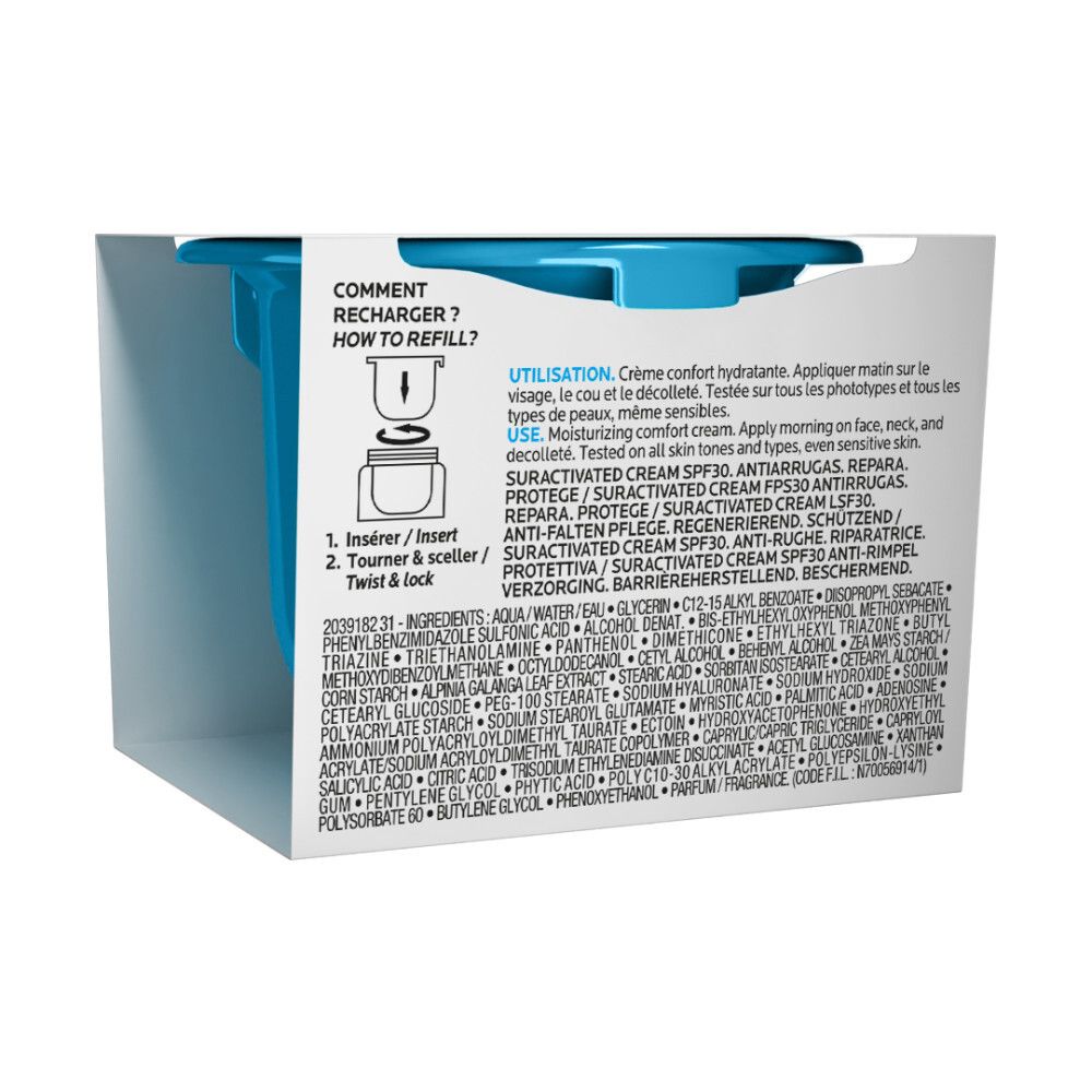Drie producten: Hyalu B5 Serum, Crème en Oogcrème. Tekst: « HYALU B5 ».