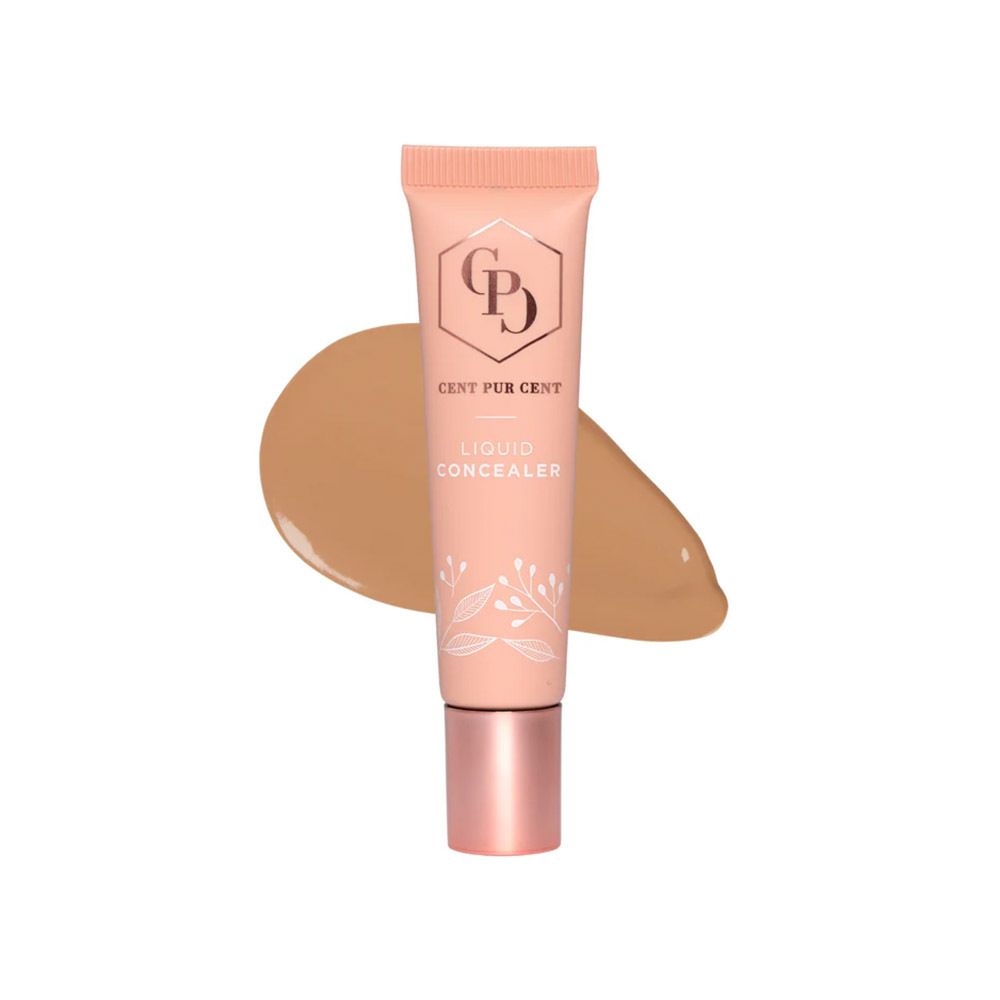 Tube et échantillon de produit. Inscription : Cent Pur Cent, Liquid Concealer. Nuance.