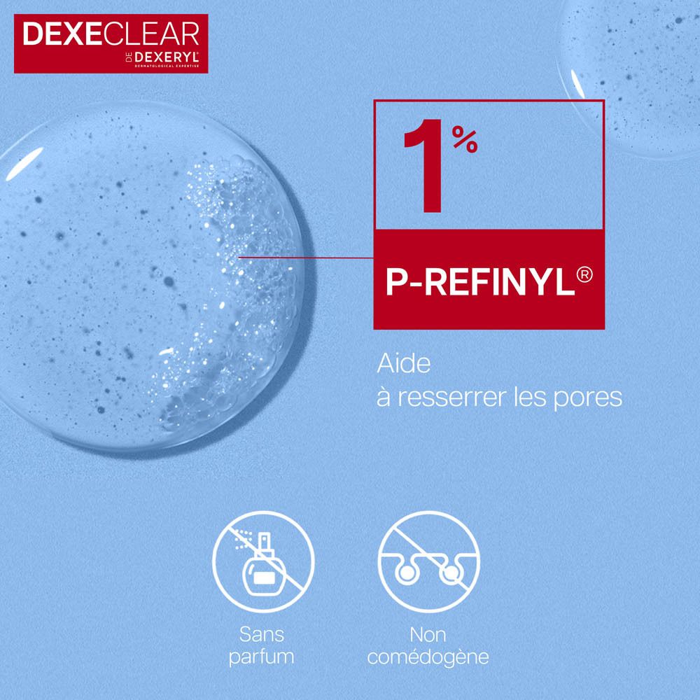 Gros plan. Texte : 1% P-REFINYL, aide à resserrer les pores.