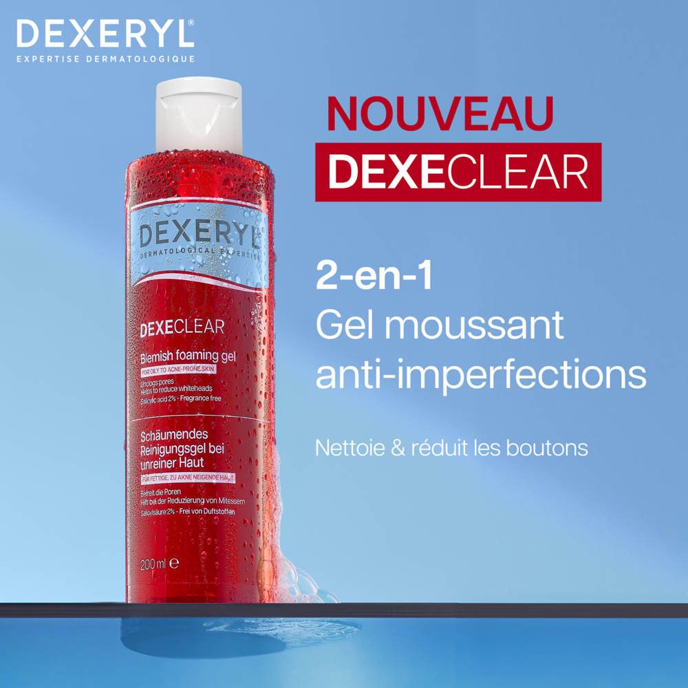 DEXERYL DEXECLEAR Gel moussant anti-imperfections. 2-en-1. Gel moussant anti-imperfections.