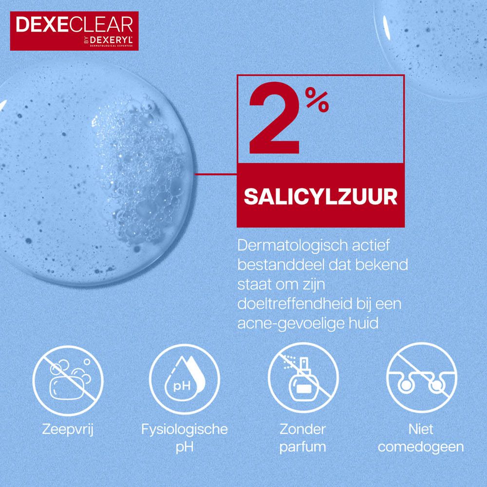 Vrouw wast haar gezicht. 90% minder talg vanaf het eerste gebruik. DEXERYL DEXECLEAR.