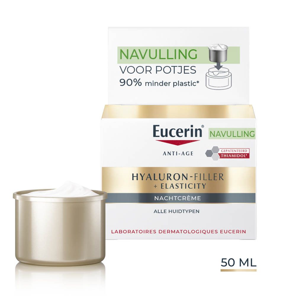 Eucerin Hyaluron-Filler + Elasticity Nachtcrème. Productverpakking met info.