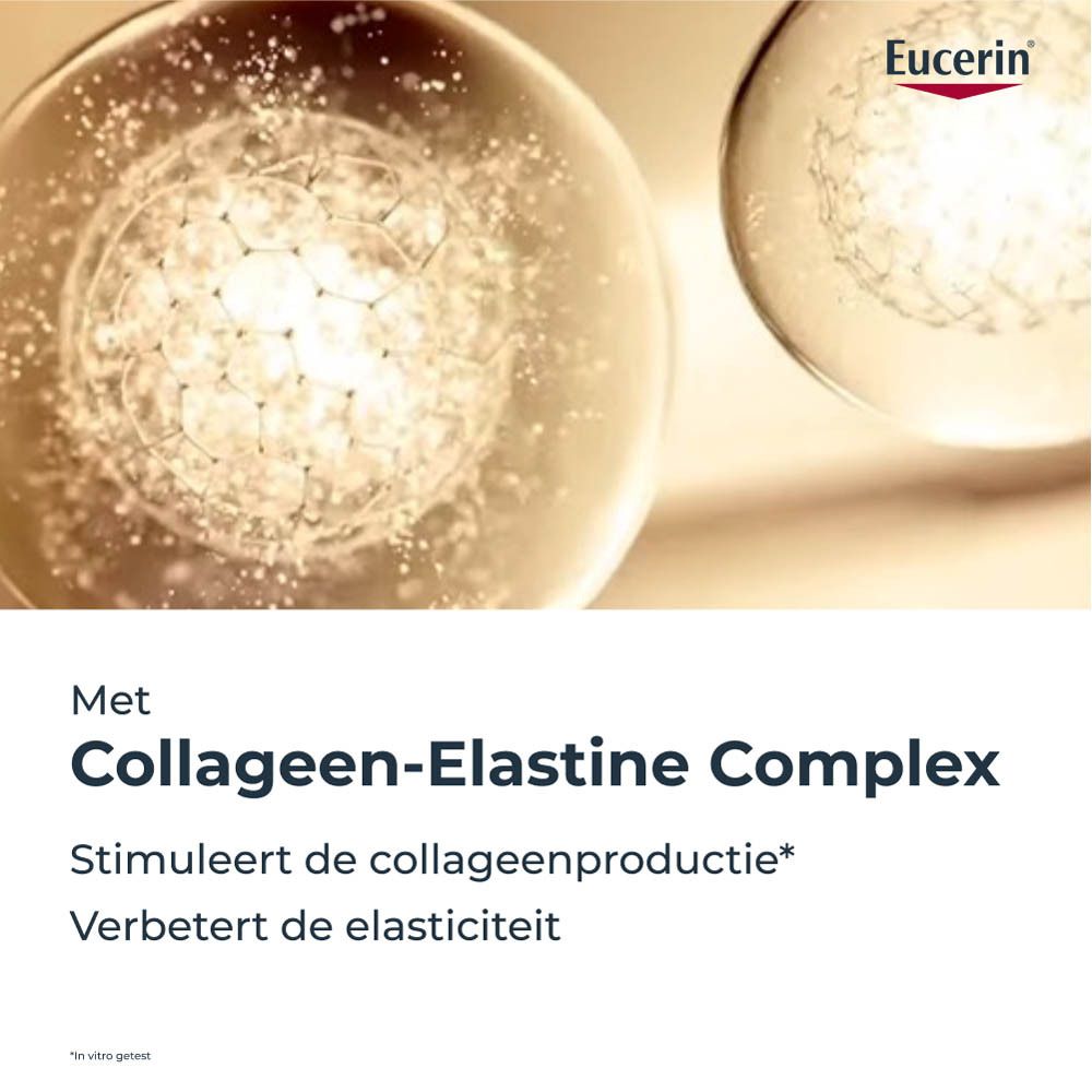 Close-up van twee bollen. Tekst: Collageen-Elastine Complex. Stimuleert collageenproductie.