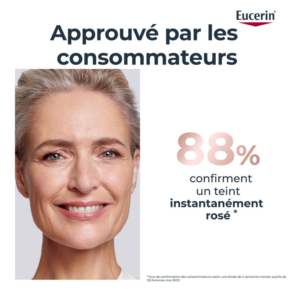 Portrait d'une femme. Texte: Approuvé par les consommateurs. 88% confirment un teint instantanément rosé.