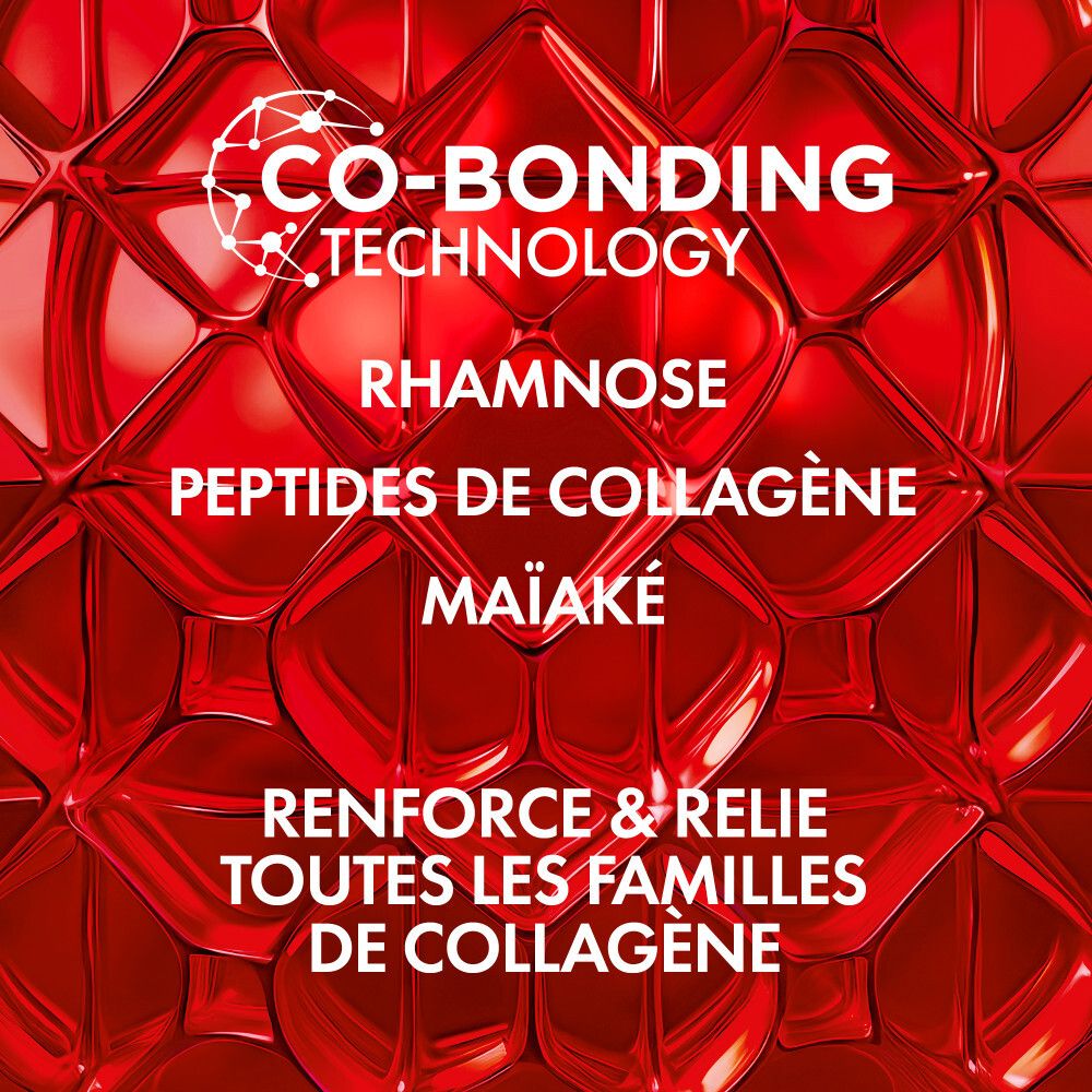 Texte. Technologie Co-Bonding. Rhamnose, peptides de collagène, Maïtaké. Renforce le collagène.