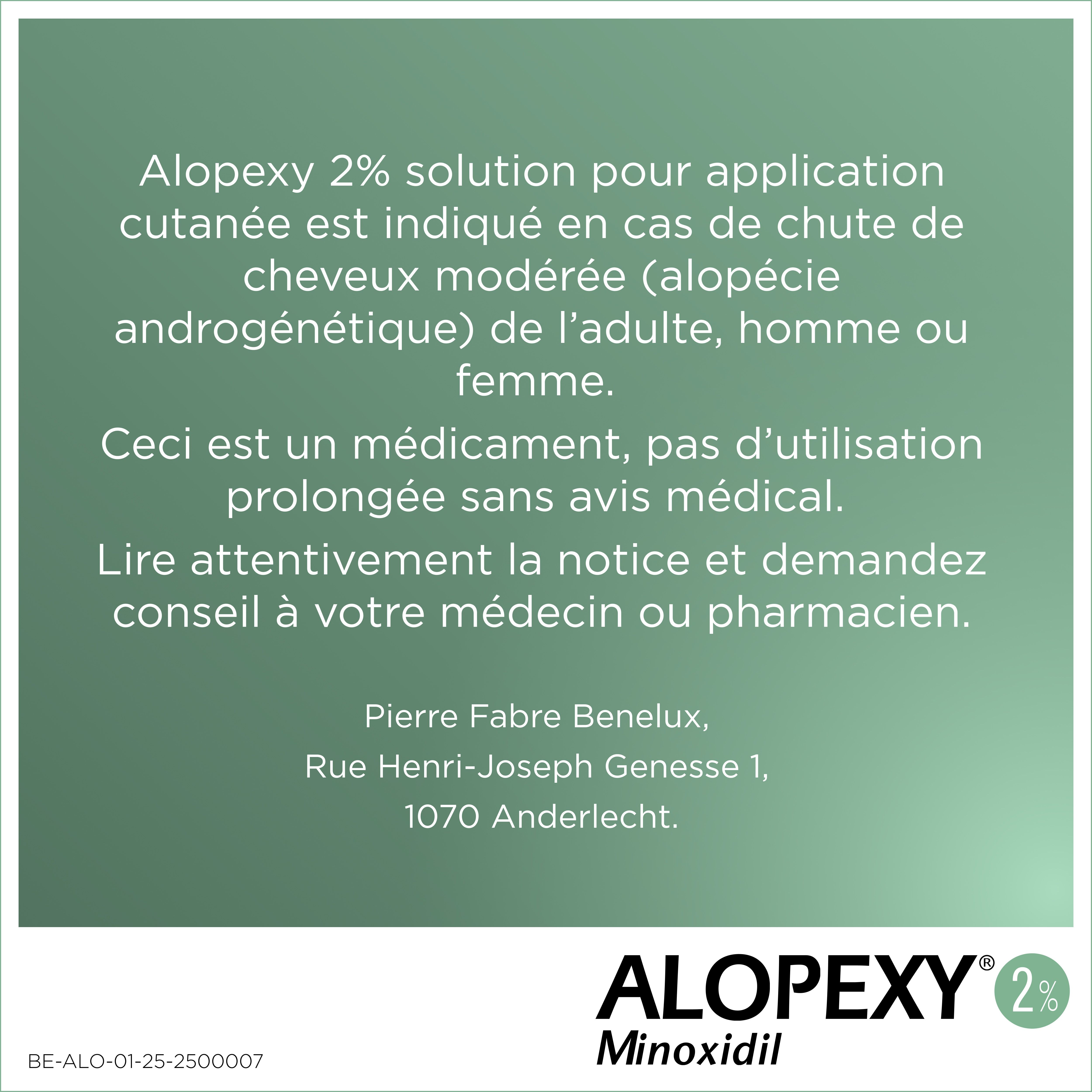 Alopexy 2% Minoxidil: Médicament pour la chute de cheveux. Informations Pierre Fabre.