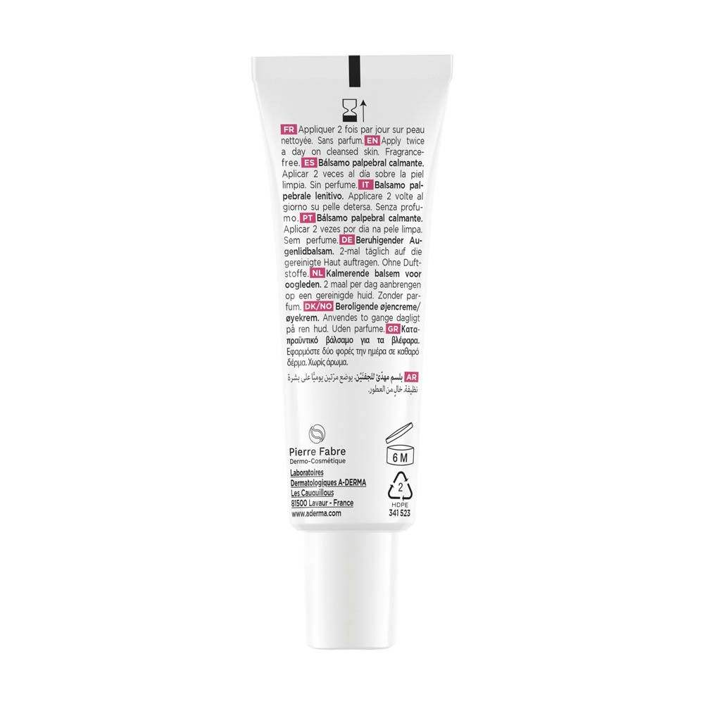 Dos du tube A-Derma Exomega. Texte multilingue. Informations fabricant.