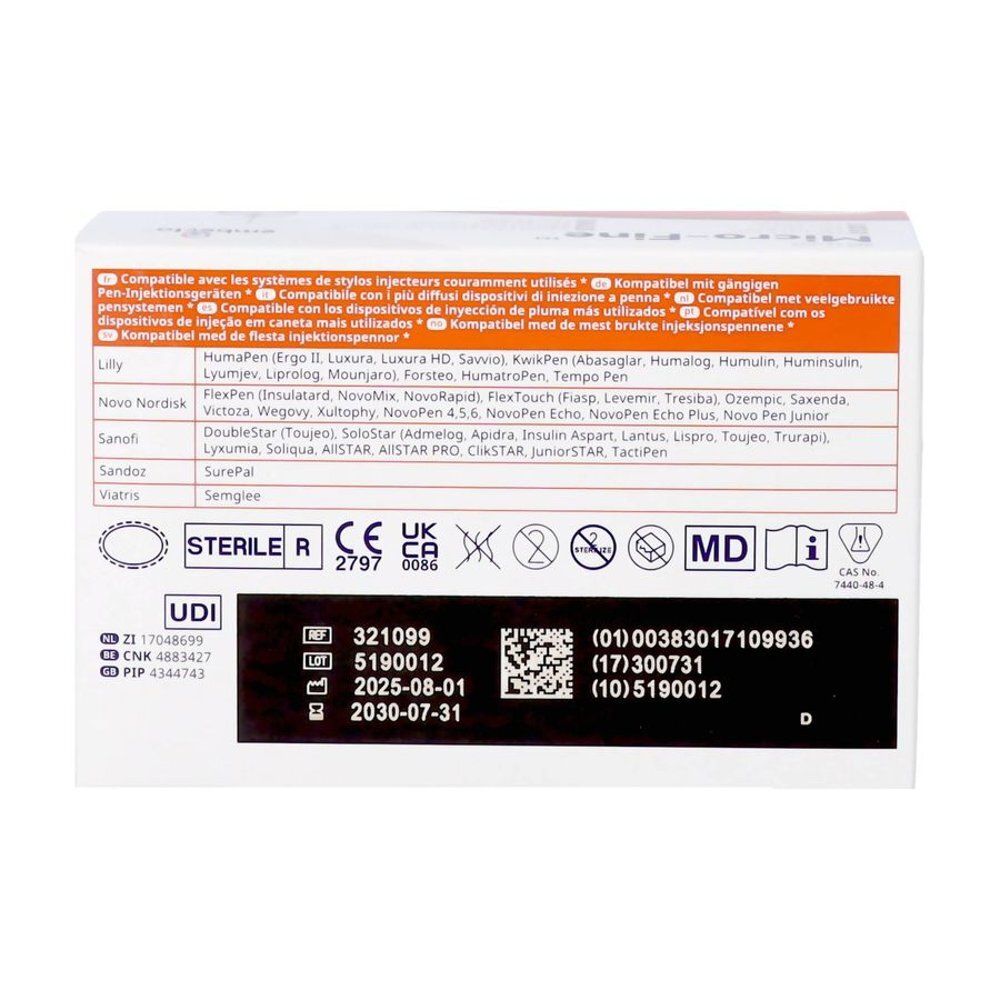 Achterkant van de Micro-Fine verpakking. Tekst: Zonder natuurlijk latex. QR-code. Vervaardigd in Ierland.