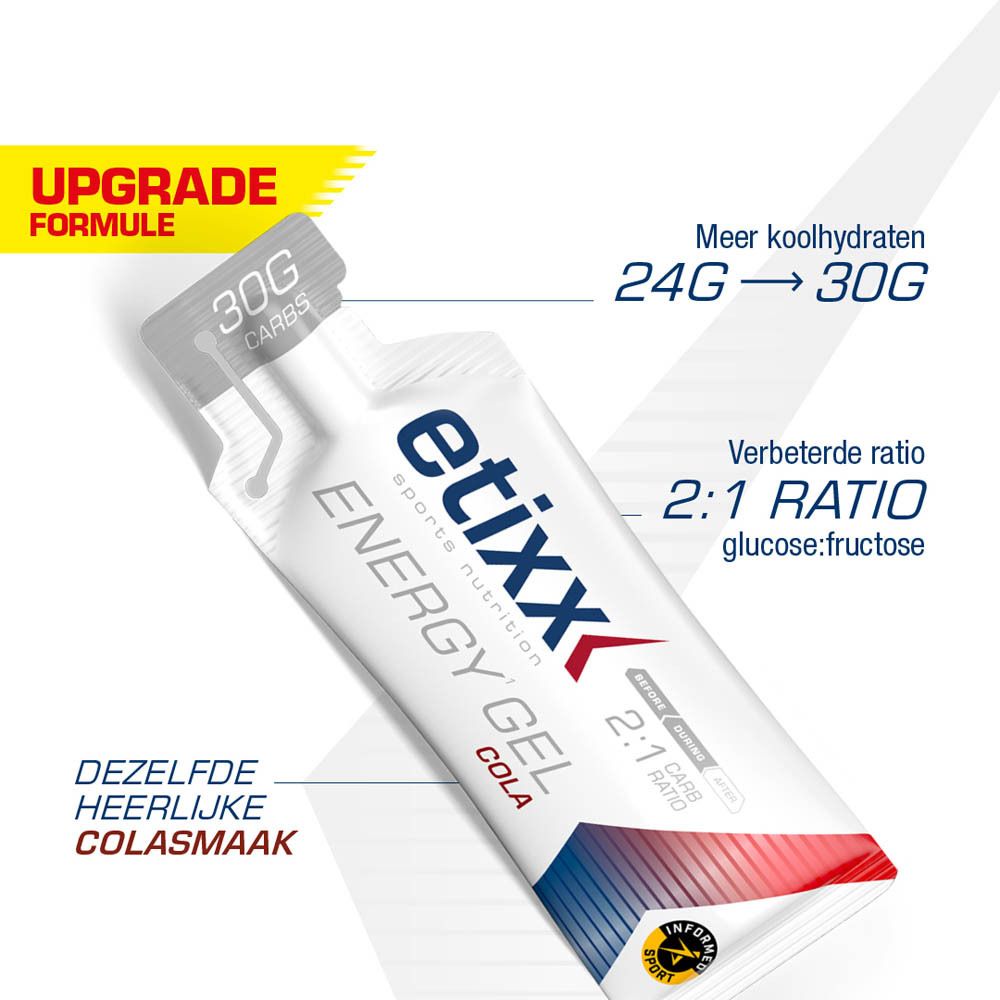 Energie gel zakje. Bevat 30g koolhydraten. Glutenvrij, lactosevrij, sojavrij en vegan.
