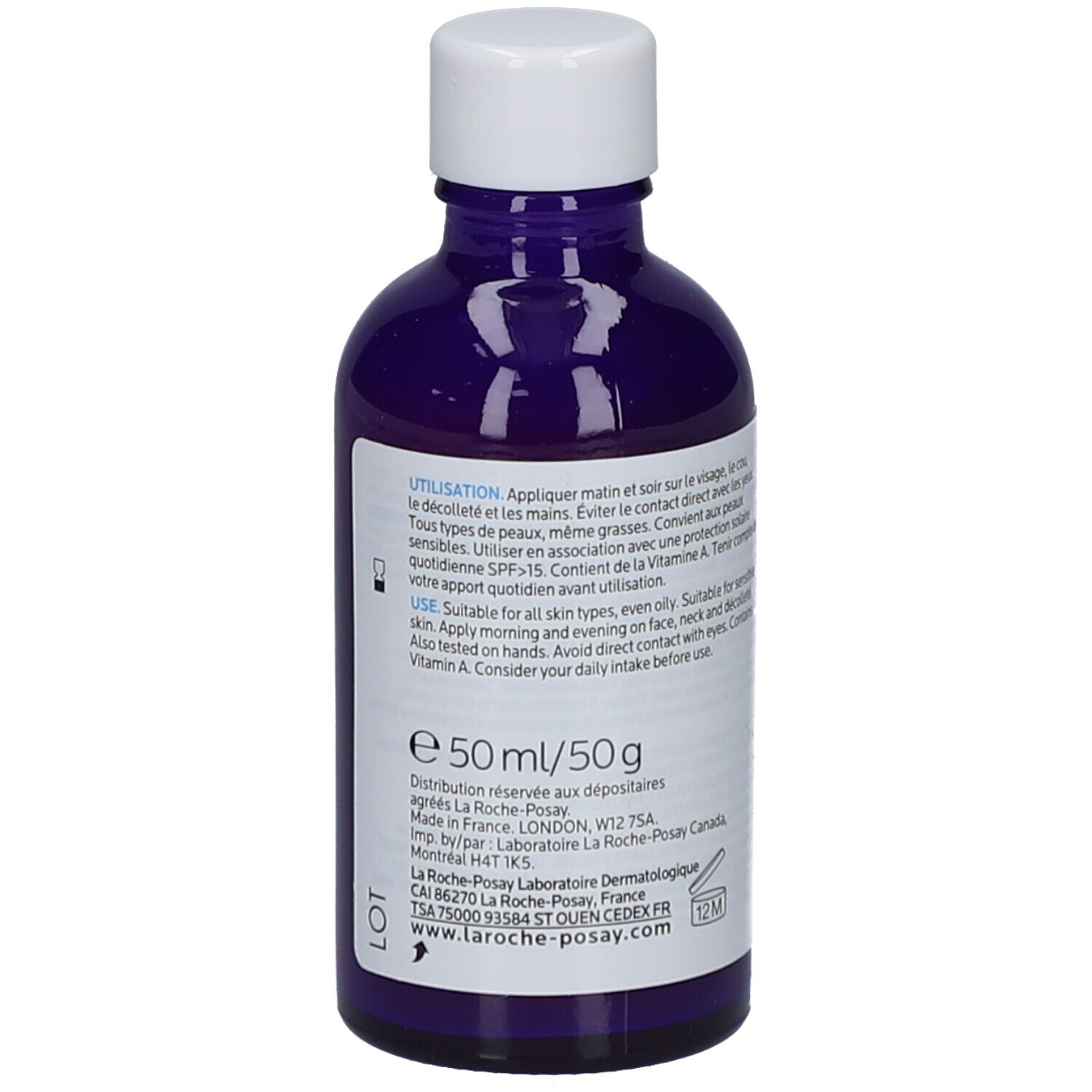 Achterkant fles La Roche-Posay Mela B3 Serum. Tekst en informatie.