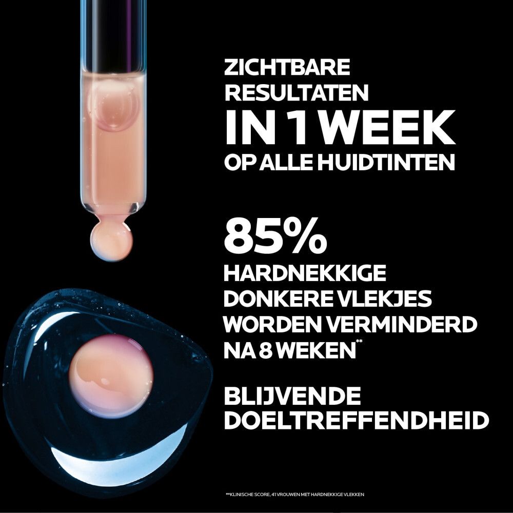 Mela B3 Serum La Roche-Posay. Paarse fles. Marie Claire award. Tekst: 85% van de vlekken.
