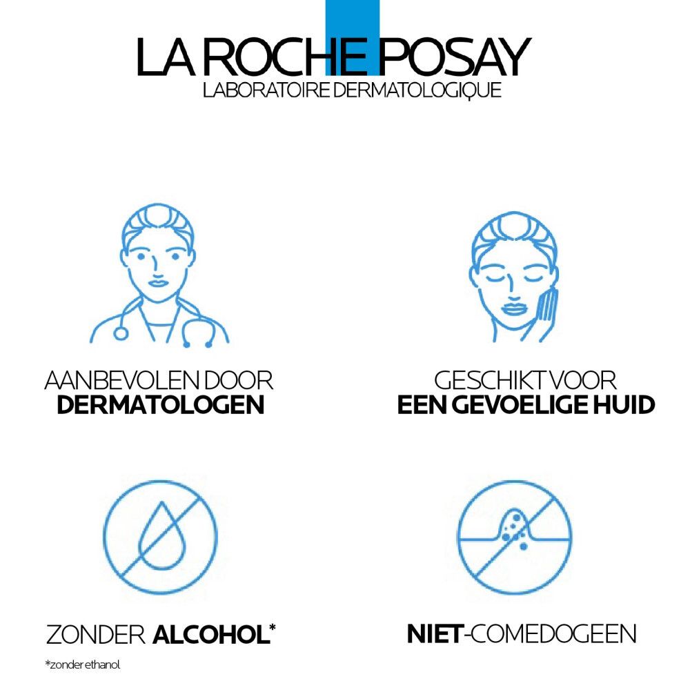 Mela B3 Serum La Roche-Posay. Paarse fles met pipet. Roze druppels op de achtergrond.