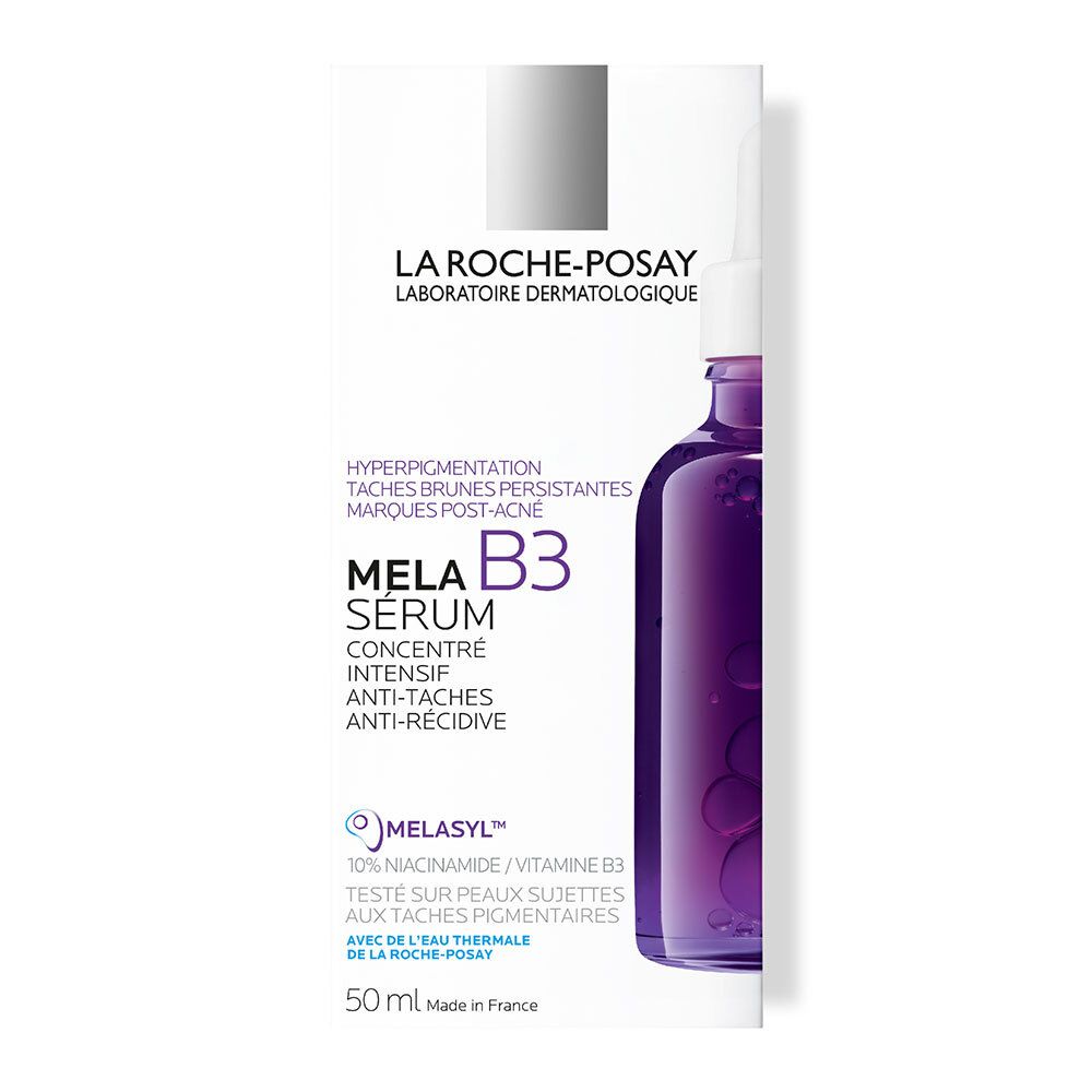 La Roche-Posay Mela B3 Serum in verpakking. Tekst: Anti-vlekken, 50 ml.