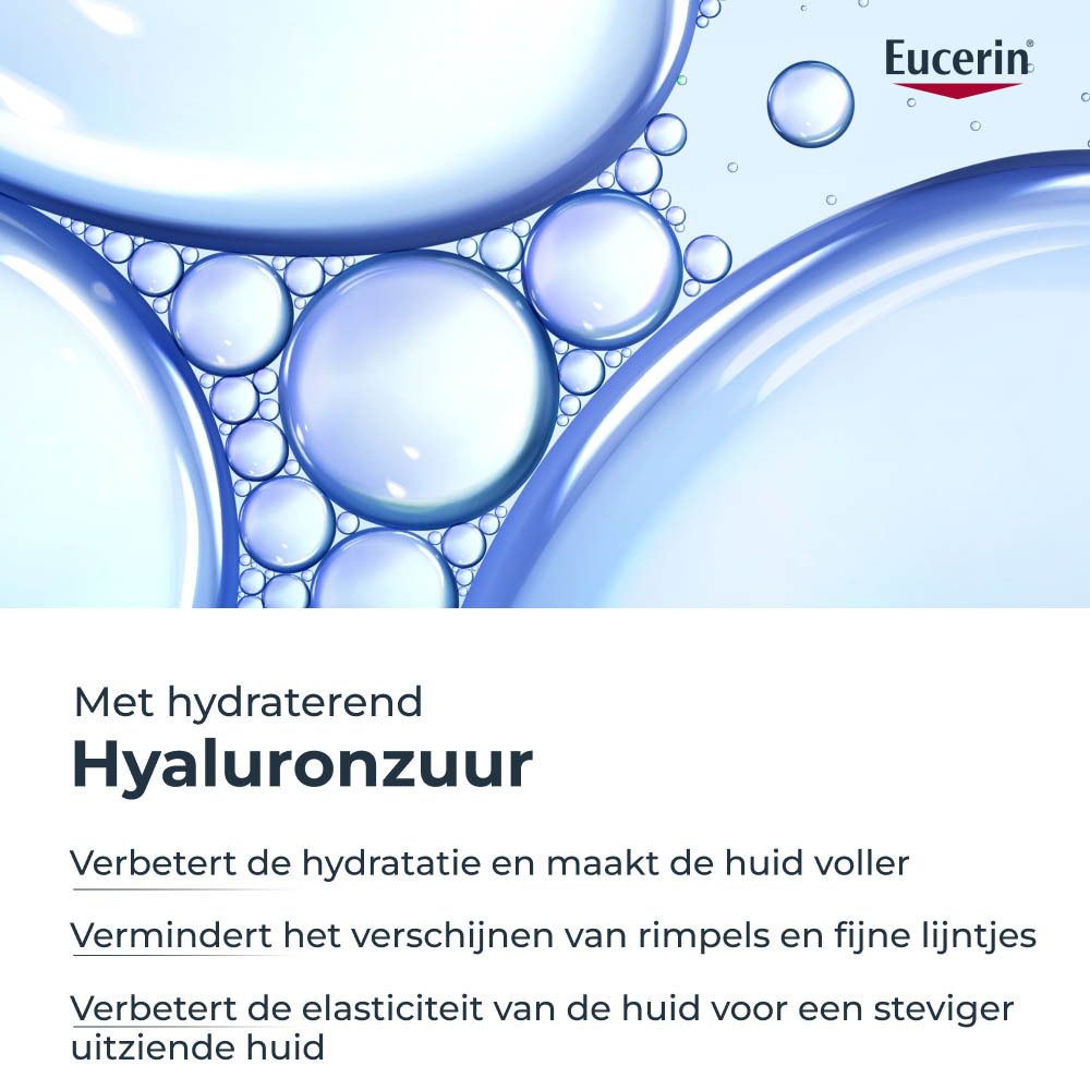 Crèmepot met zilveren deksel. Eucerin Hyaluron-Filler + 3x Effect. Nachtcrème.