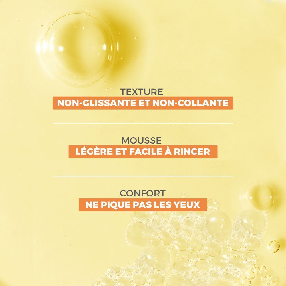 Texture : Non glissante et non collante. Mousse légère et facile à rincer. Ne pique pas les yeux.