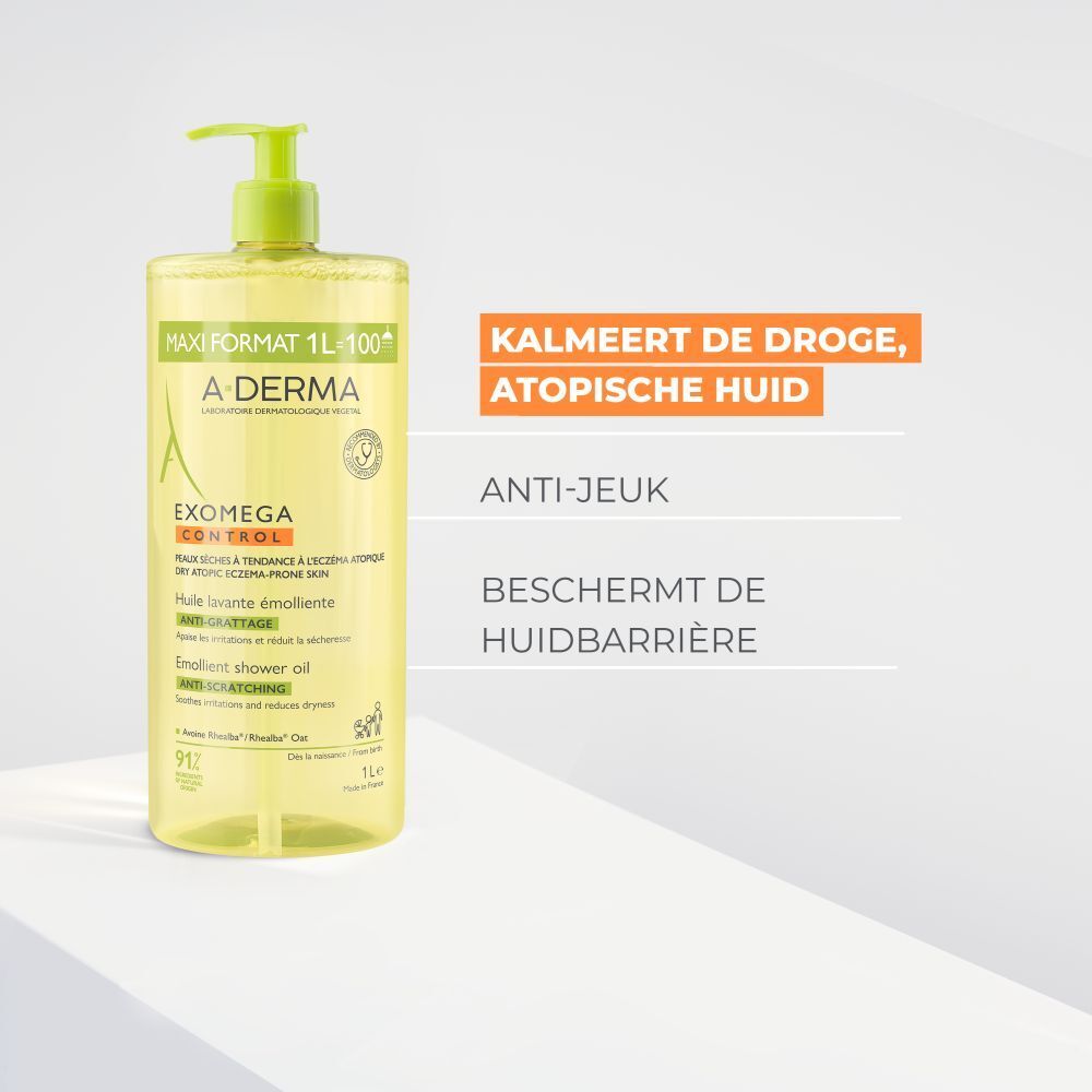 A-Derma EXOMEGA Control. Kalmeert de droge, atopische huid. Anti-jeuk. Beschermt de huidbarrière.