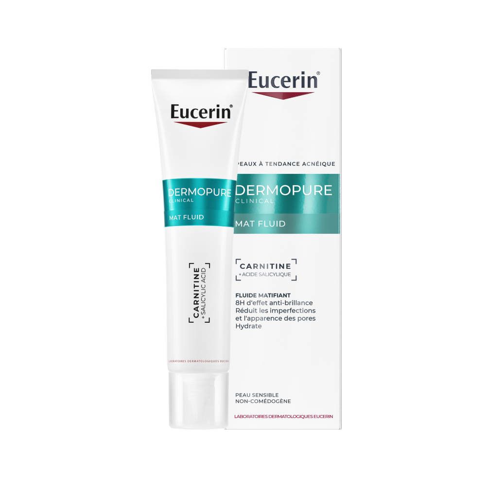 Eucerin Dermopure Clinical Mat Fluid et emballage. Tube et boîte.