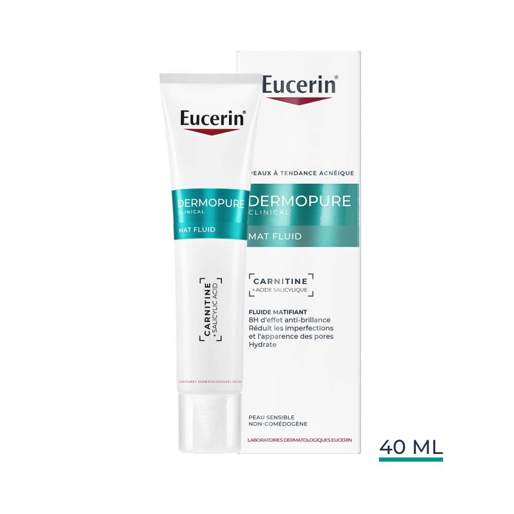 Eucerin Dermopure Clinical Mat Fluid et emballage. Tube et boîte.