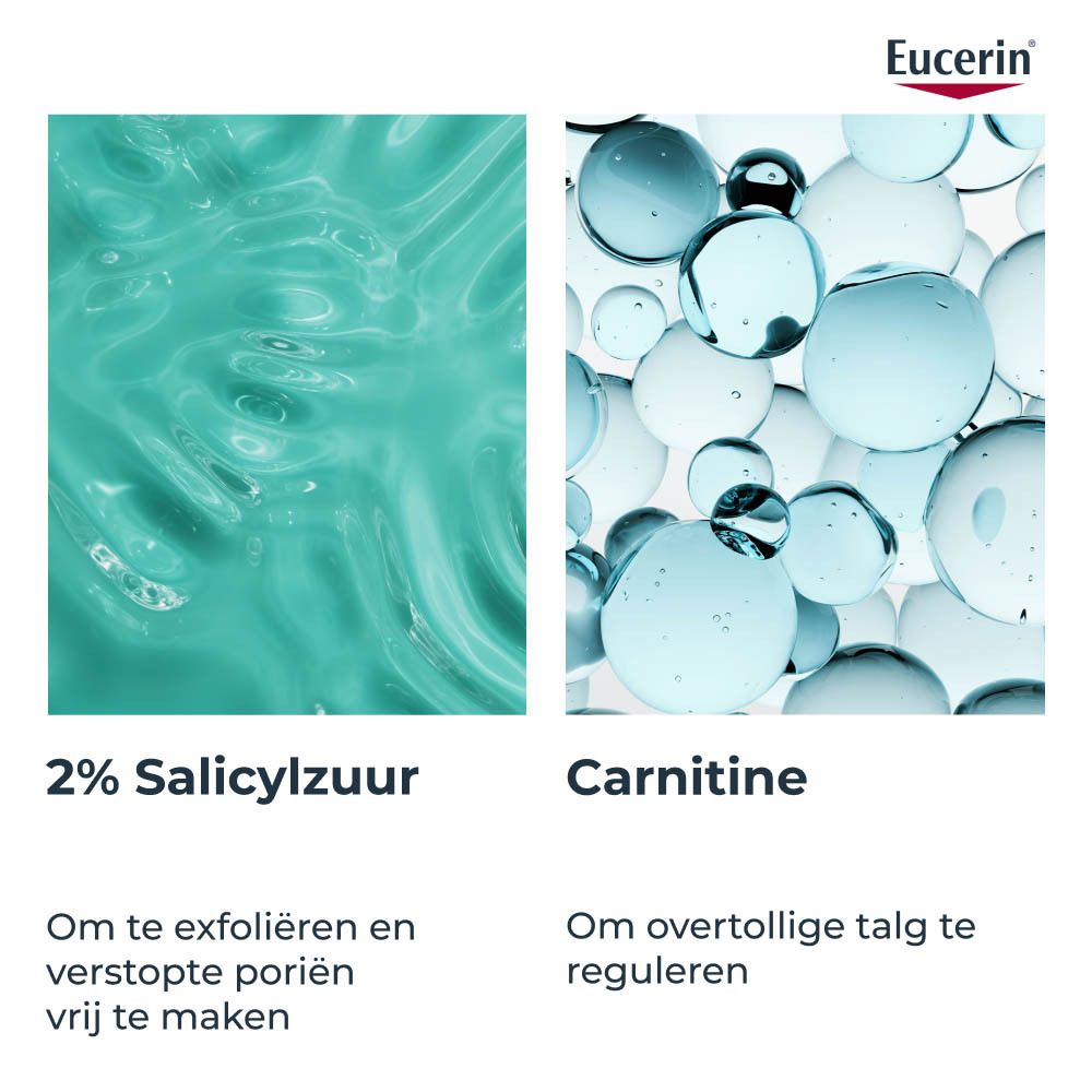 Eucerin Dermopure Clinical Mat Fluid. Ingrediënten: salicylzuur en carnitine.