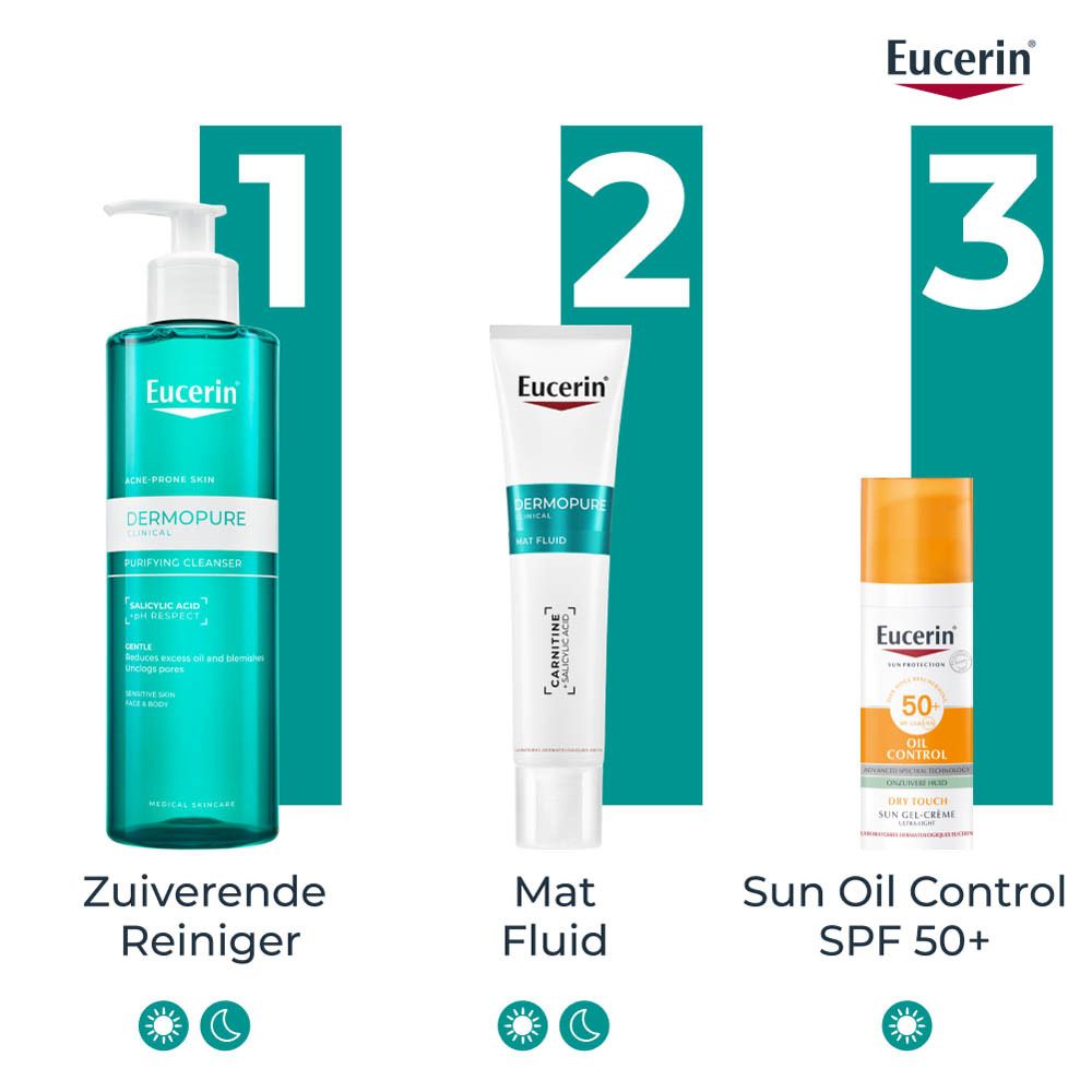 Eucerin producten. Reiniging, Mat Fluid en zonnebrand.