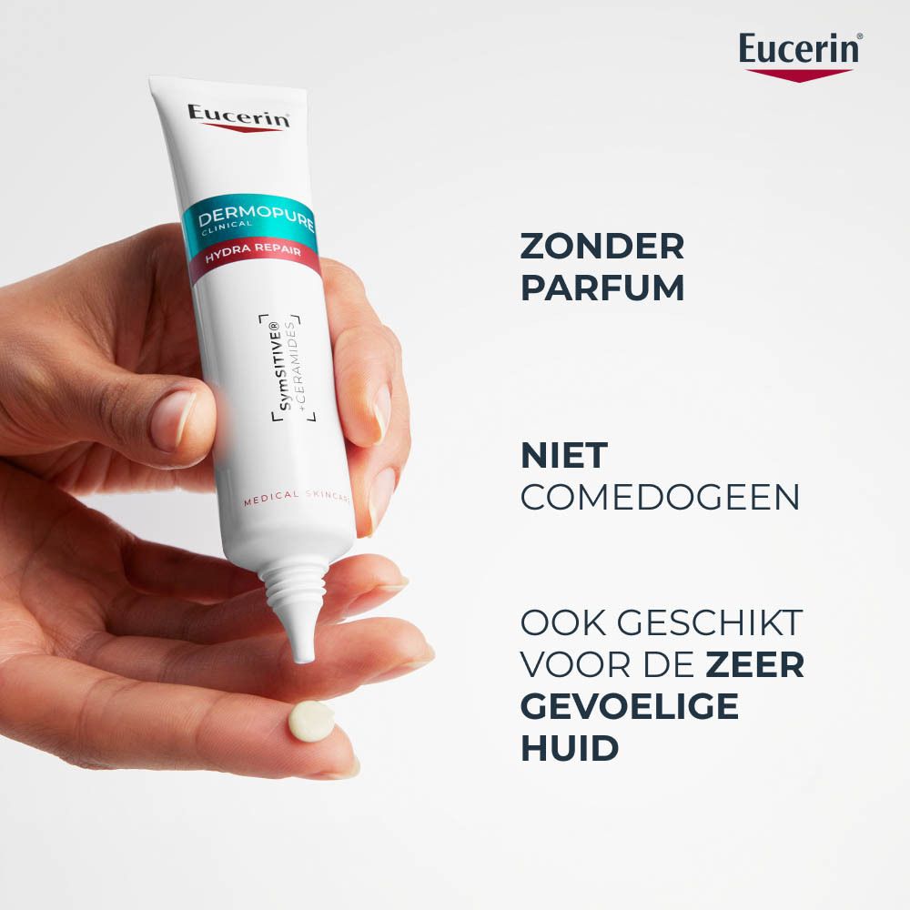 Arts houdt tube vast. Nederlandse tekst. Dermatologisch getest.