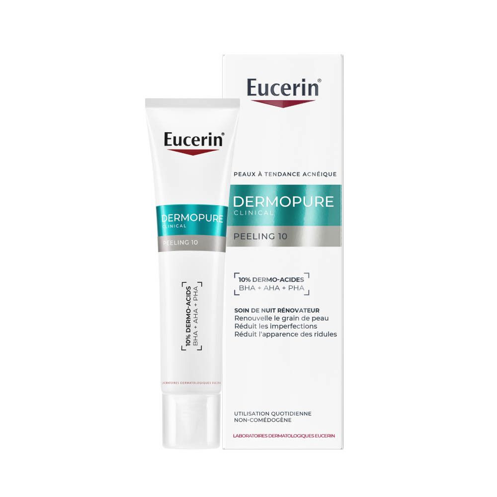Eucerin Dermopure Clinical Peeling 10 et emballage. Produit et emballage côte à côte.
