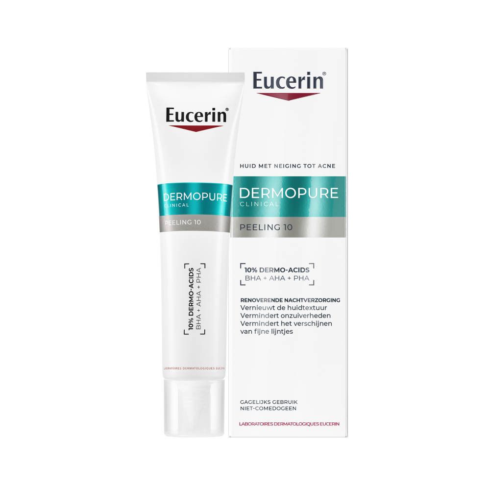 Eucerin Dermopure Clinical Peeling 10 en verpakking. Product en verpakking naast elkaar.