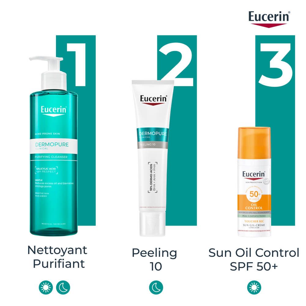 Eucerin Dermopure Clinical Peeling 10 et emballage. Produit et emballage côte à côte.