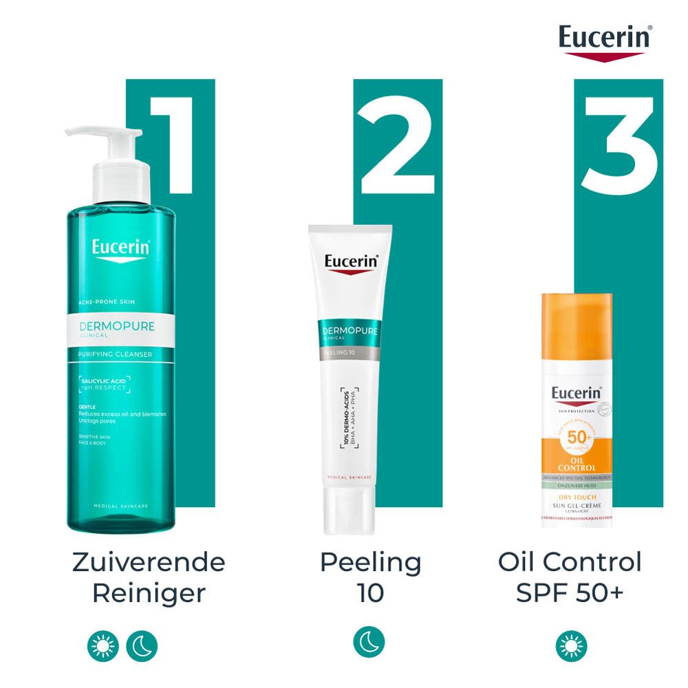 Eucerin Dermopure Clinical Peeling 10 en verpakking. Product en verpakking naast elkaar.