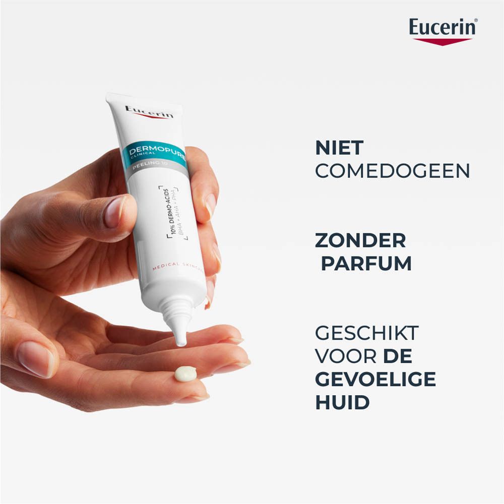 Eucerin Dermopure Clinical Peeling 10 en verpakking. Product en verpakking naast elkaar.
