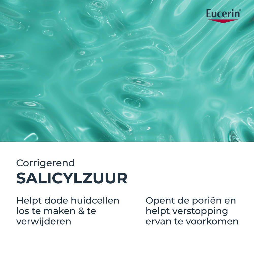 Eucerin DERMOPURE CLINICAL reiniger. Groene fles met pomp. Tekst op etiket.