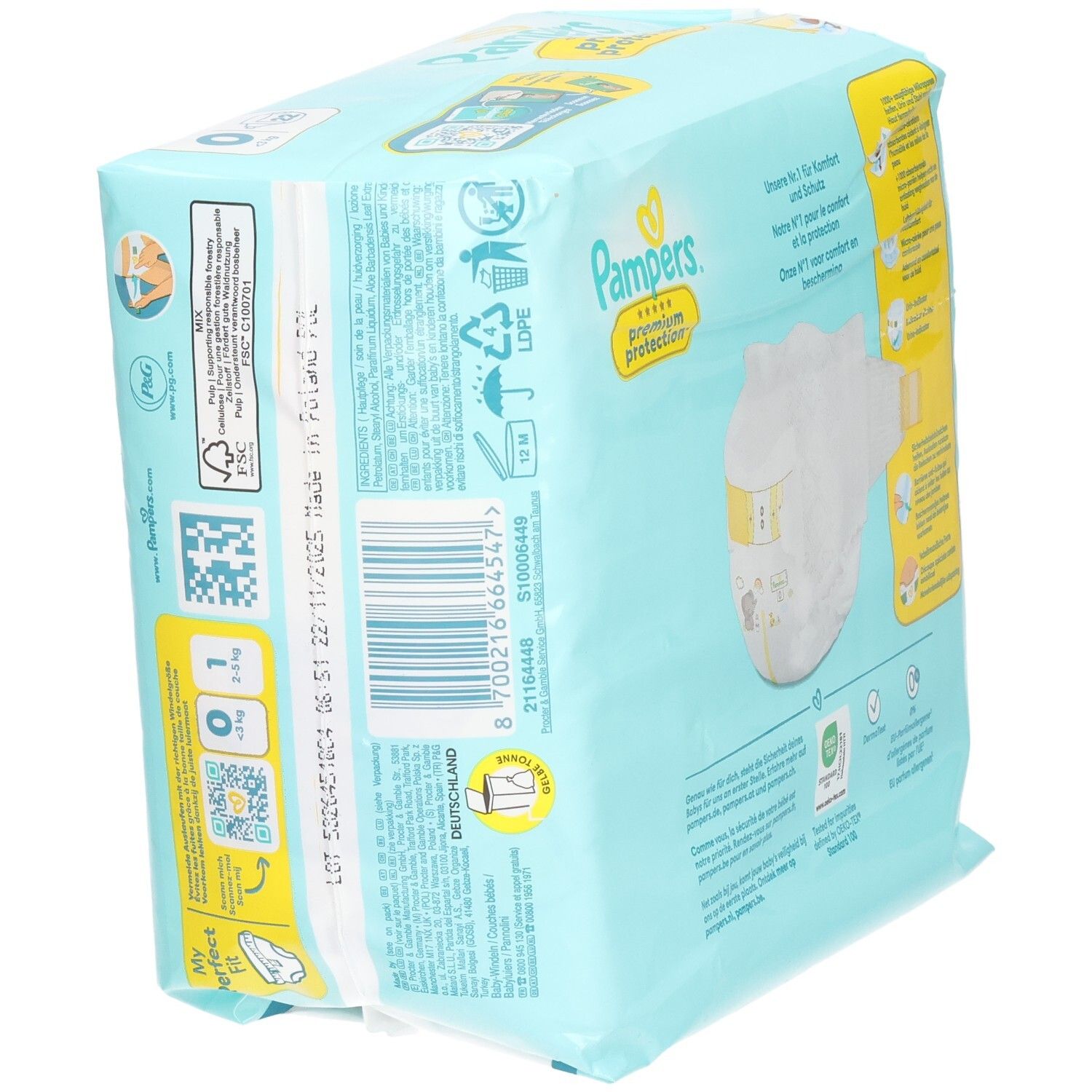 Couches Pampers Premium Protection, taille 0, pour bébés jusqu'à 3 kg, 22 unités.
