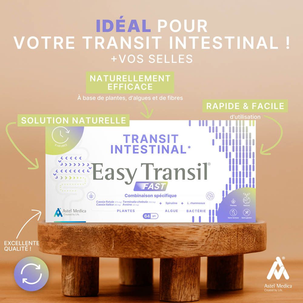 Emballage d'Easy Transil FAST, 64 capsules, pour le transit intestinal.
