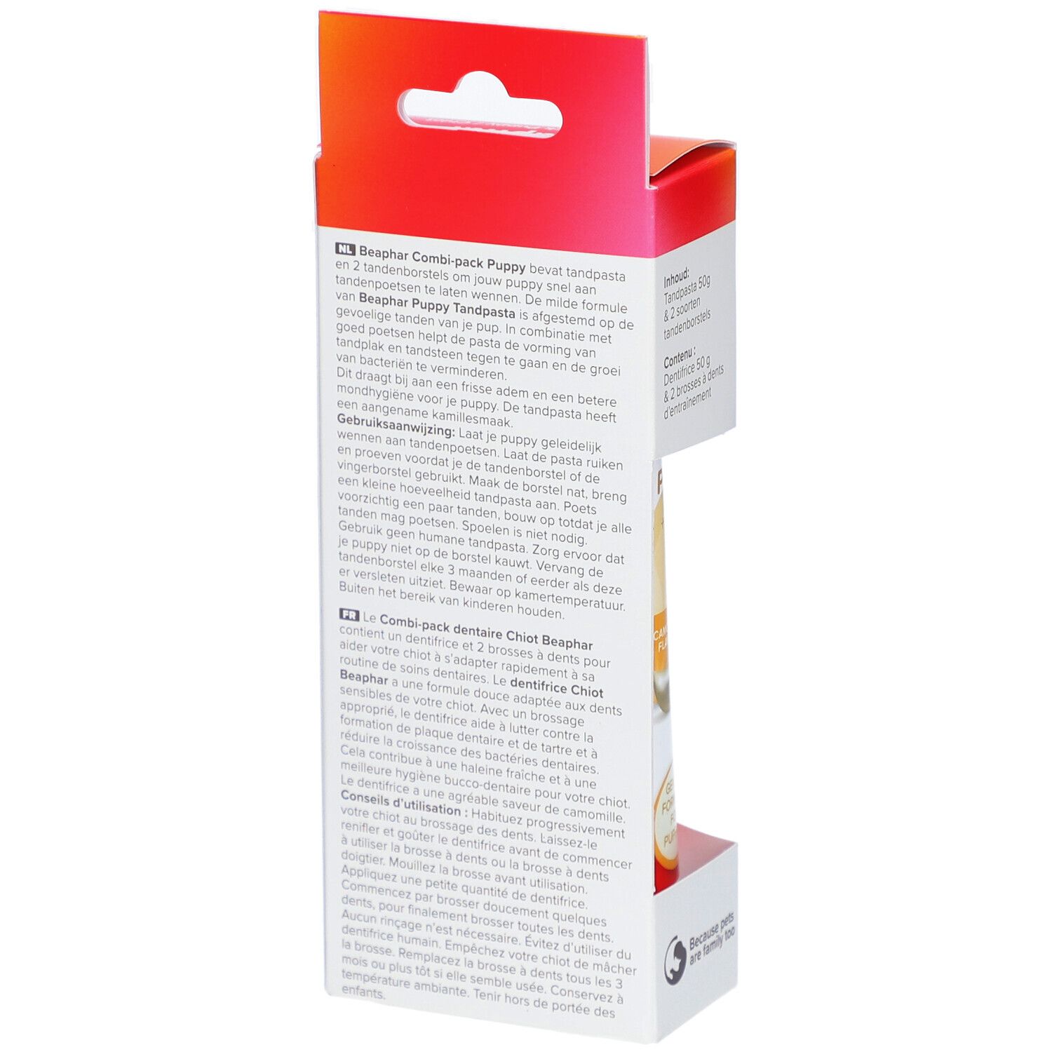 Achterkant van de verpakking Beaphar Combi-Pack Chiot. Tekst in meerdere talen. QR-code om te scannen.