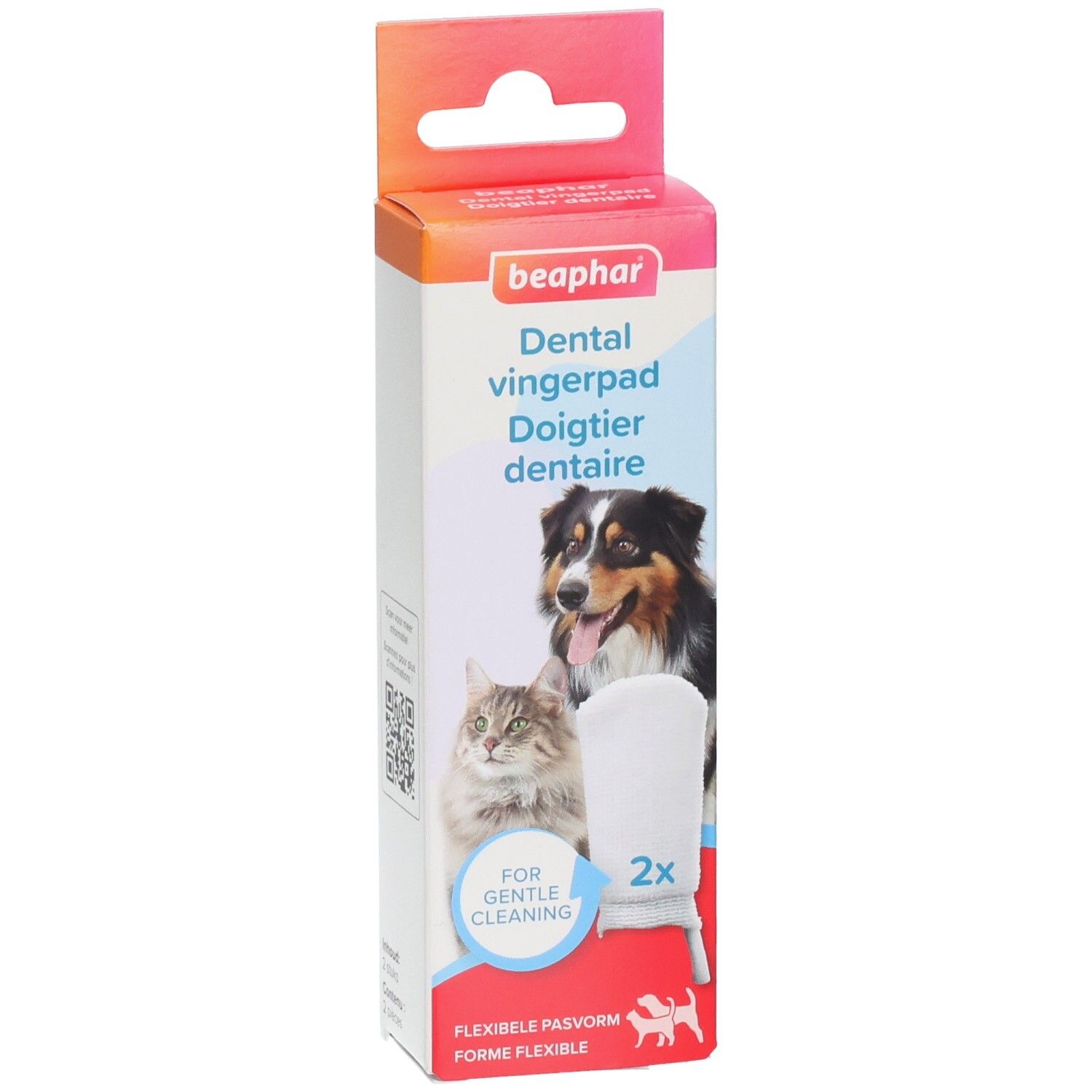 Verpakking Beaphar Dental Vingerpad. Afbeelding hond en kat. Bevat 2 vingertoppen.