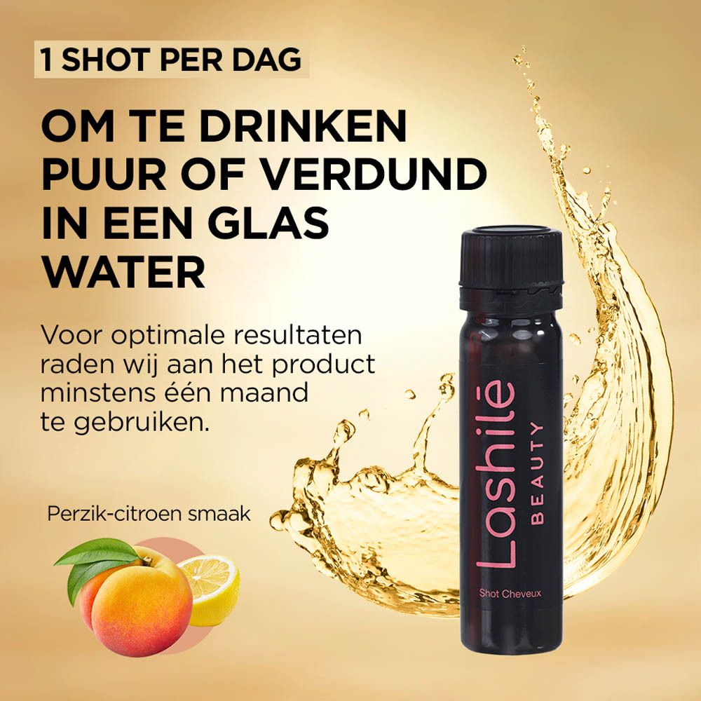 Close-up van een shot met tekst en logo's. Bevat fruit.