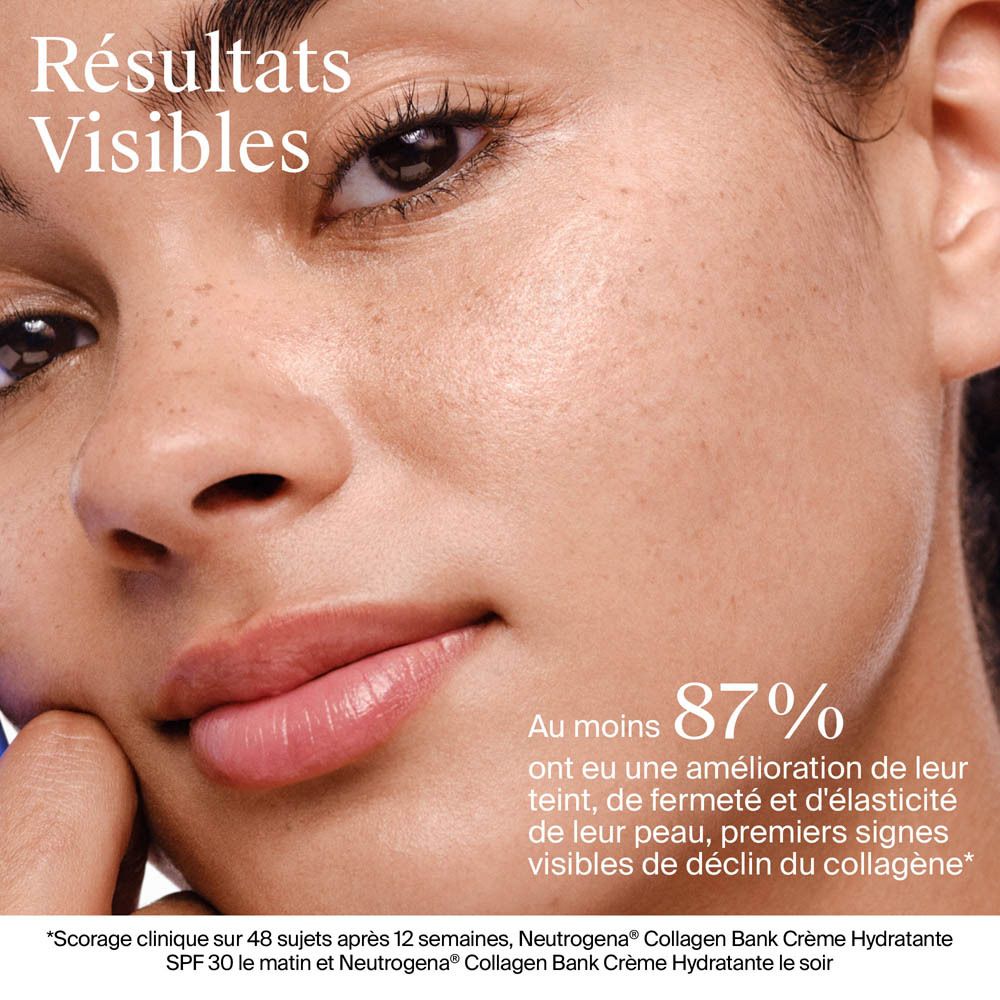 Visage d'une femme. Texte sur les résultats visibles.