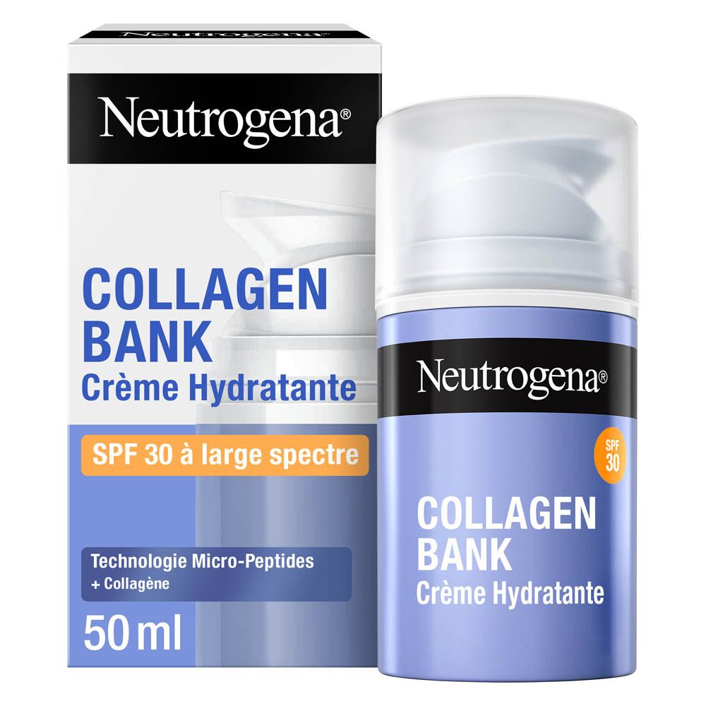 Neutrogena® Collagen Bank Crème Hydratante et emballage. Texte, 50 ml.