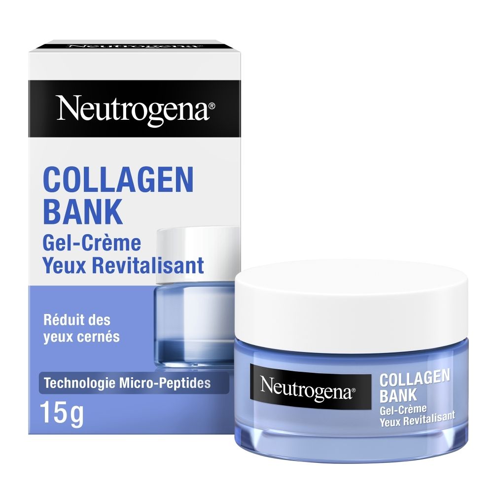 Neutrogena® Gel-Crème Yeux Revitalisant. Produit et emballage. Pot et boîte. 15g.