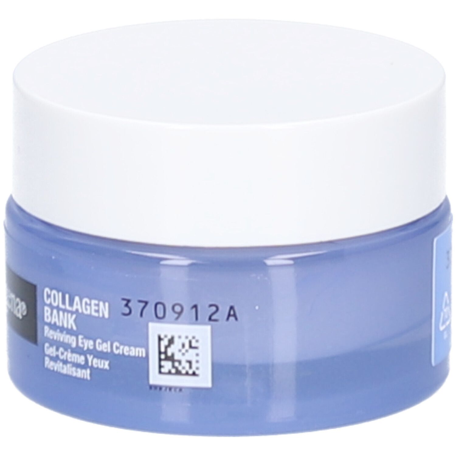 Blauwe pot met witte deksel. Opschrift Neutrogena Collagen Bank. Gel-Crème Yeux Revitalisant.