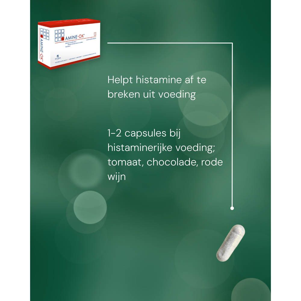 Doosje AMINE-OK® met 40 capsules, bevat DAO en vitamine C.