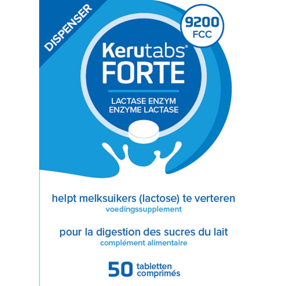 Kerutabs Forte verpakking 50 tabletten, lactase enzym, voor vertering van lactose.