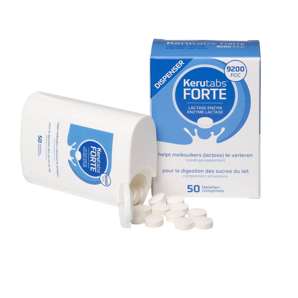 Boîte Kerutabs Forte 50 comprimés, enzyme lactase, pour la digestion du lactose.