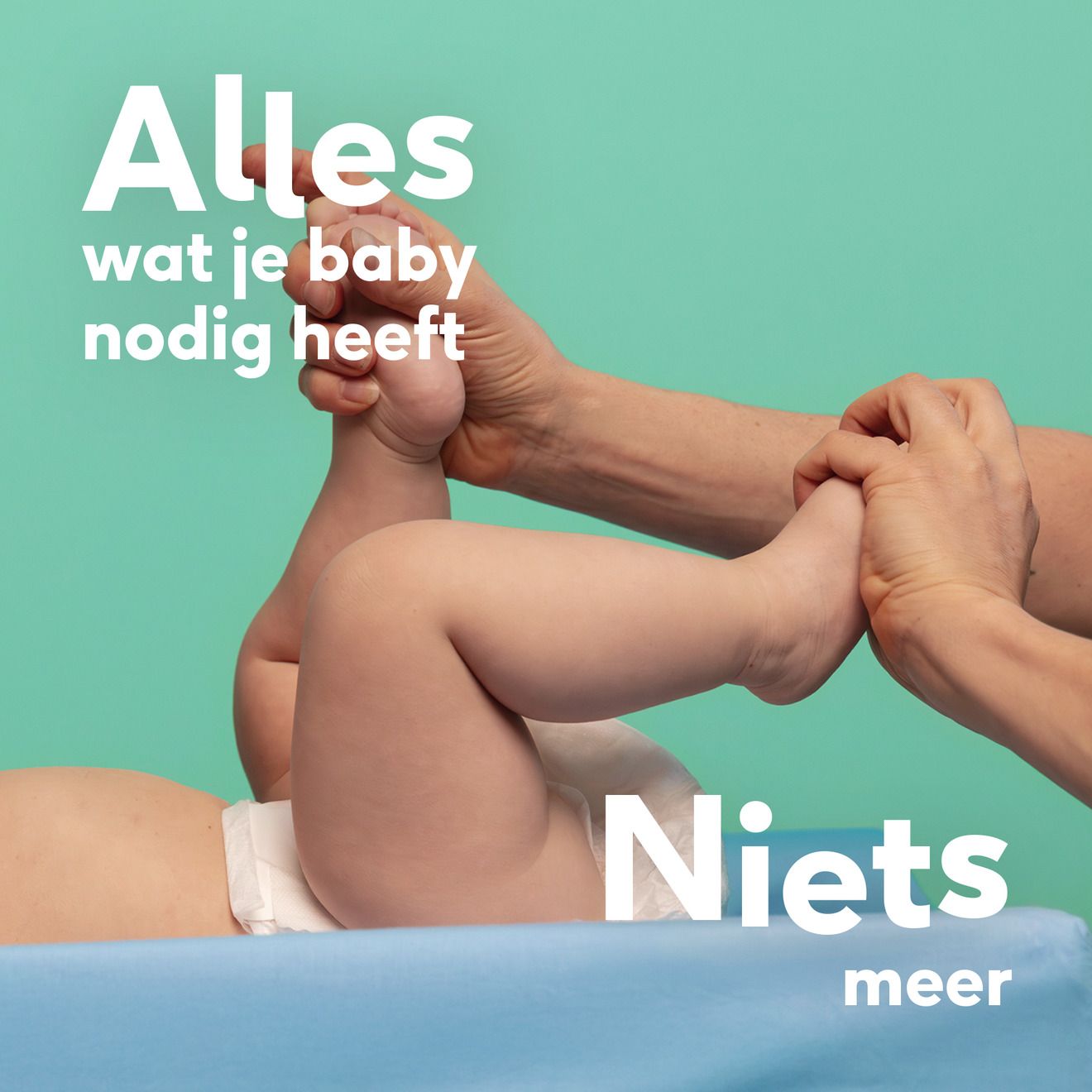 Naïf Baby Powder, doekjes en 99% water. Tekst: 0% parfum, 0% alcool.