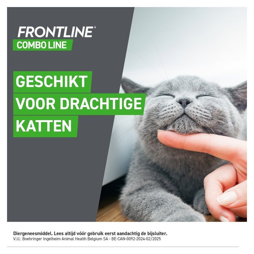 Boîte FRONTLINE Combo pour chats. Enfant regardant un chaton, texte sur l'adéquation aux chatons.