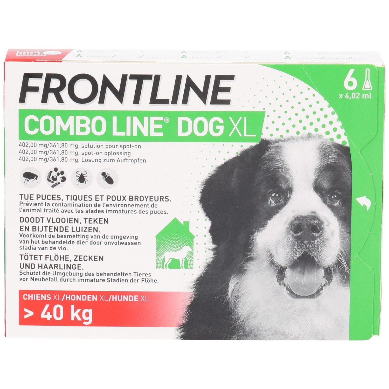 Frontline Combo Line Dog XL doos met 6 pipetten voor honden van meer dan 40 kg.