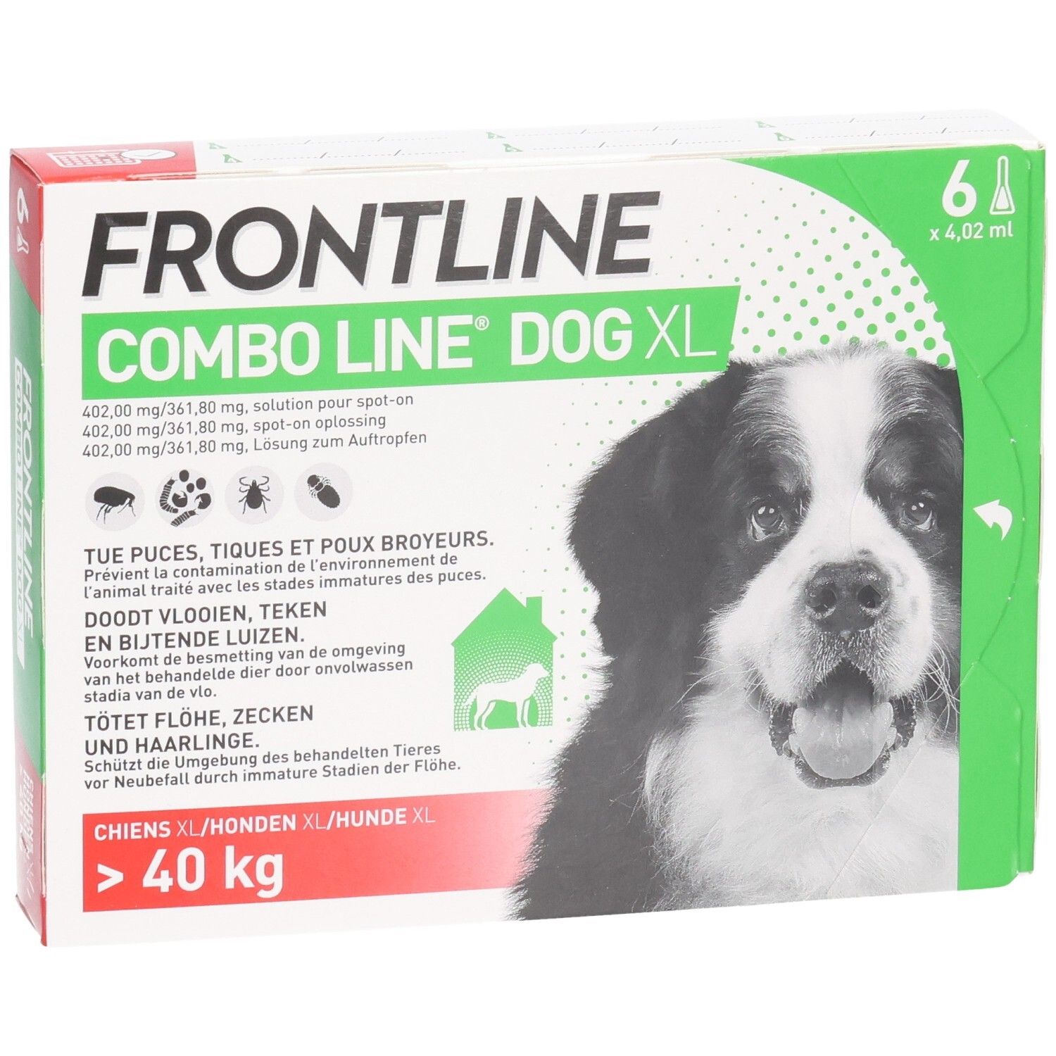 Frontline Combo Line Dog XL doos met 6 pipetten voor honden van meer dan 40 kg.