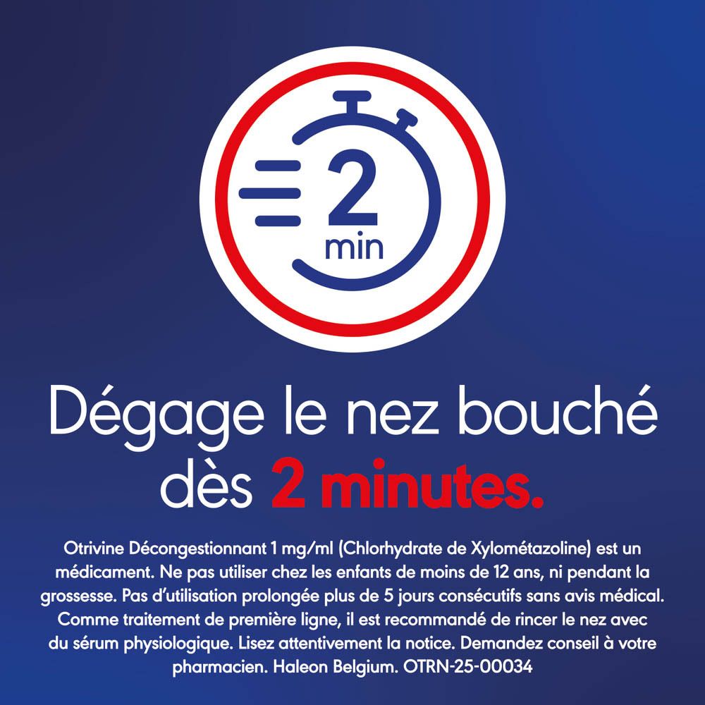 Texte sur fond bleu. Texte : Dégage le nez bouché dès 2 minutes.