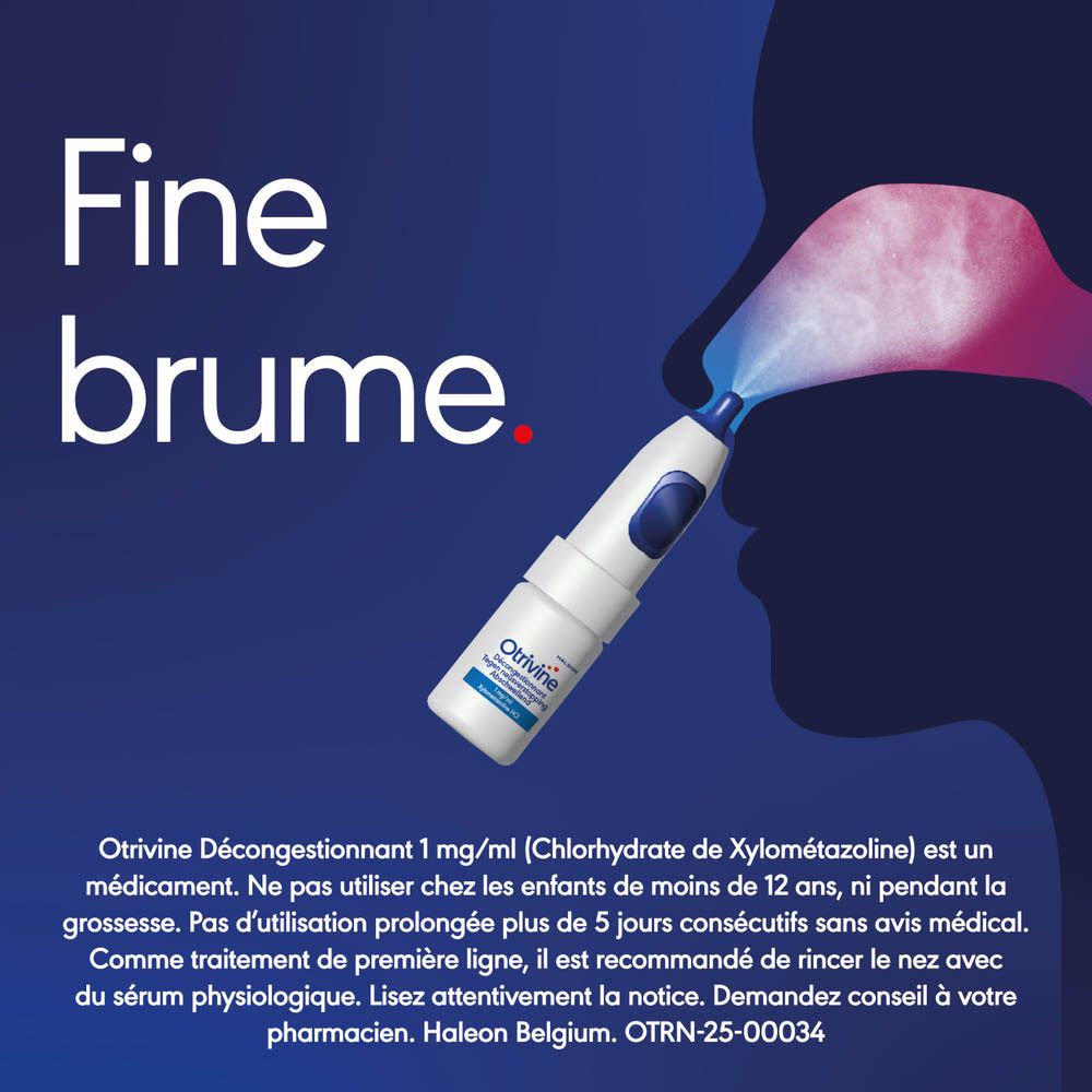 Application de spray nasal. Texte : Fine brume.