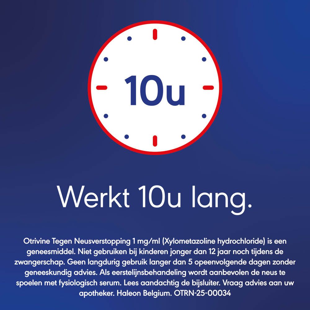 Tekst op blauwe achtergrond. Tekst: Werkt 10u lang.
